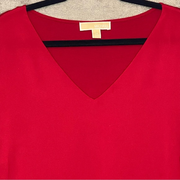 Micheal Michael Kors Womens Top 2X Red Solid 3/4 Sleeve V Neck Tiered Casual P11 - Picture 3 of 6